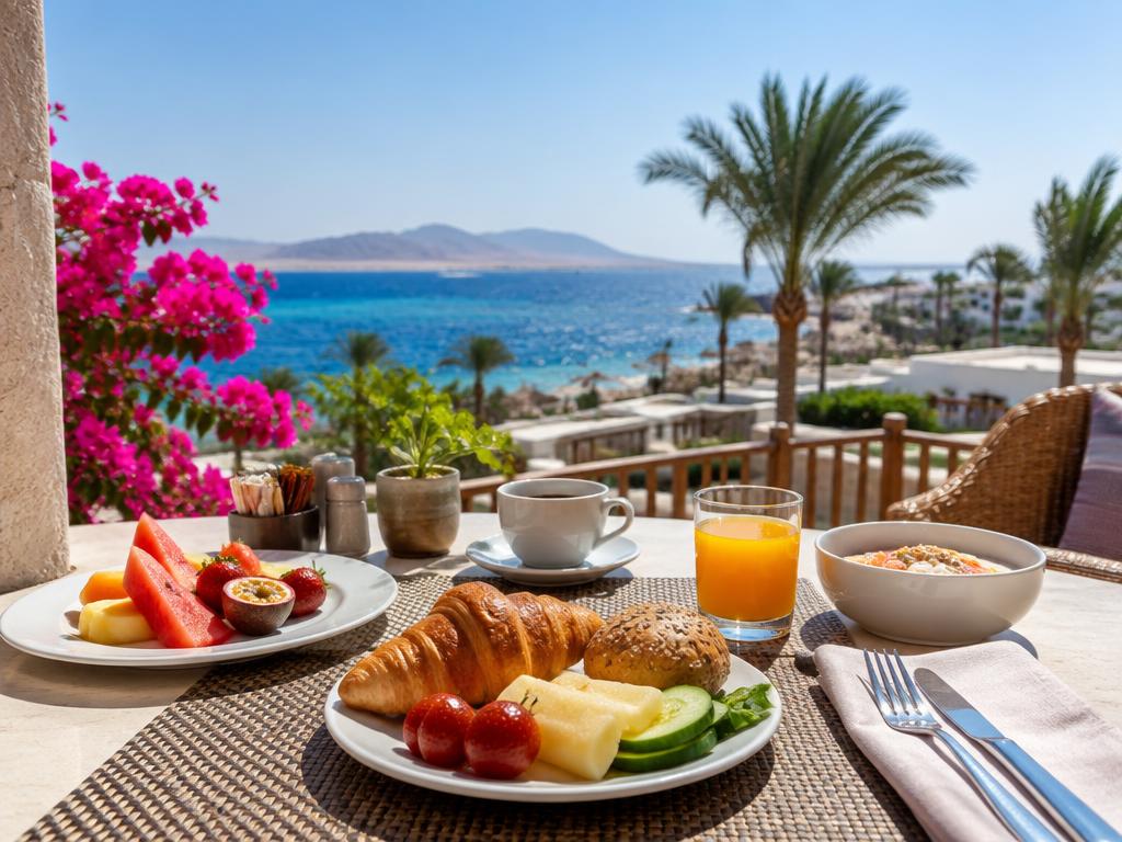 Frühstück auf einer Terrasse am Meer