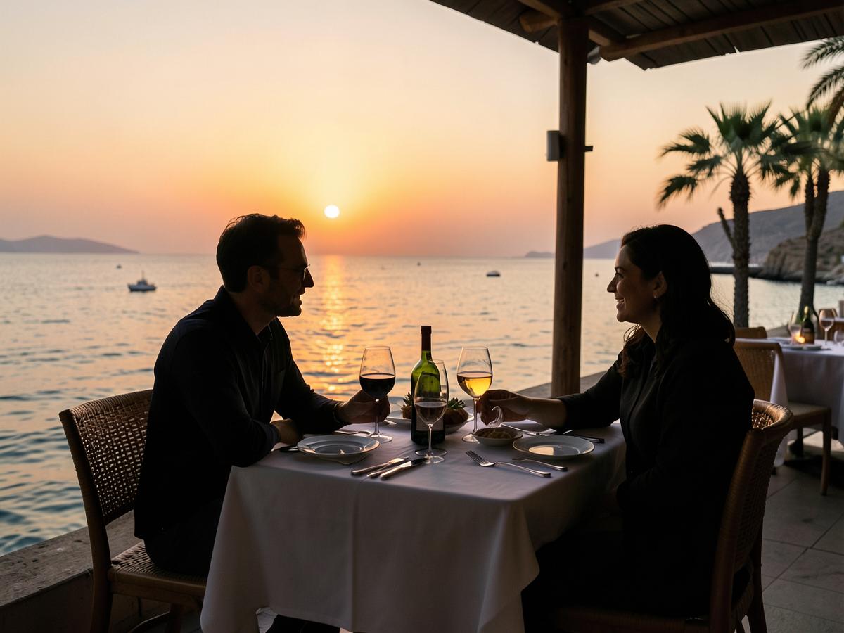Abendessen bei Sonnenuntergang direkt am Roten Meer