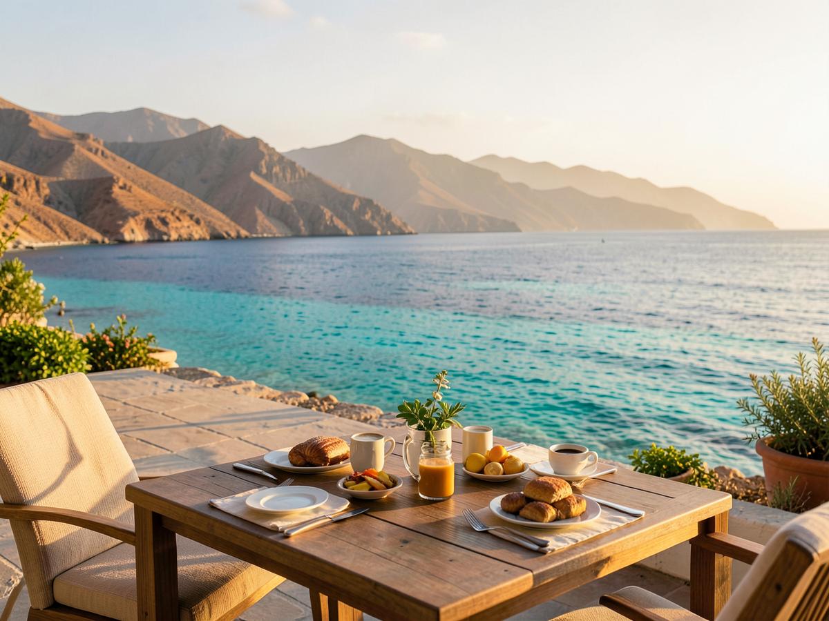 Frühstück auf einer Terrasse mit Blick auf das Rote Meer